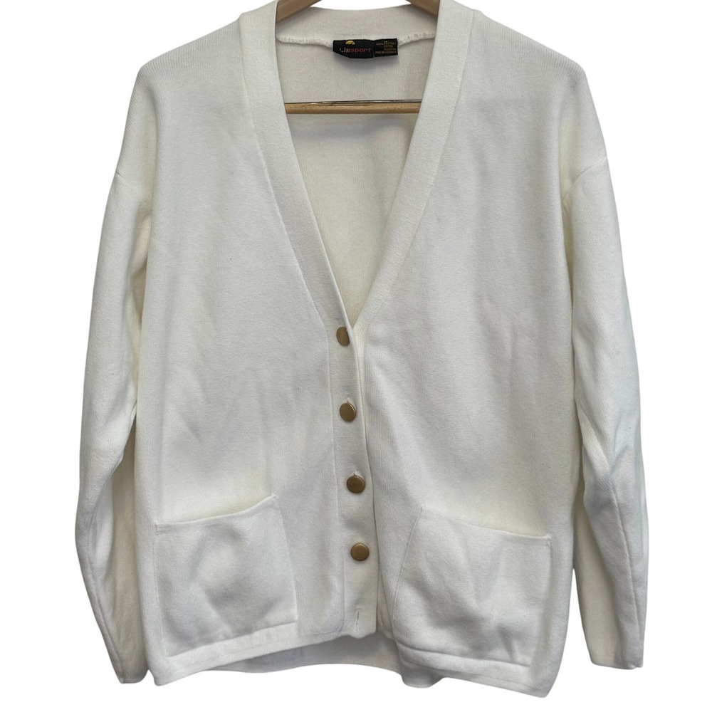 Lizsport‎ Vintage White Button Cardigan Sweater Size MED